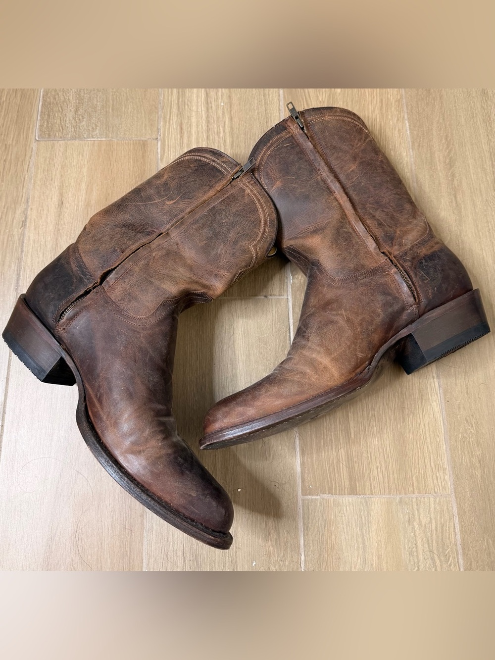 Distressed Brown Leather Stetson Cowboy Boots